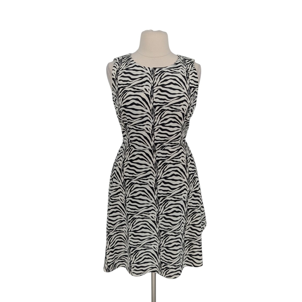 01445 Antonio Melani Zebra A Line Dress Black White Size 14 animal print preppy